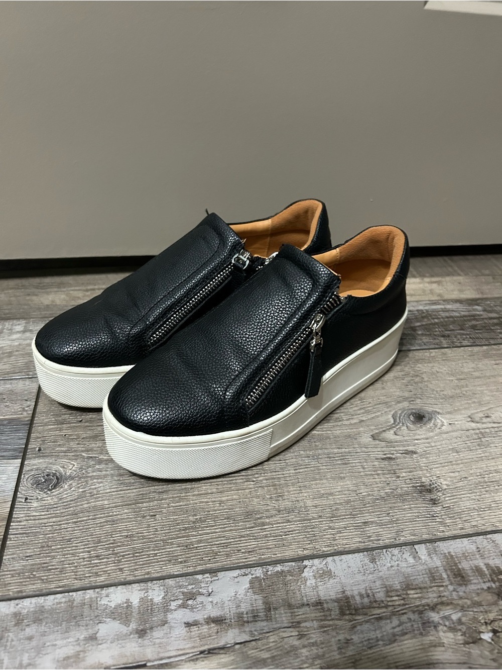 Woolworths Black Leather double Zip-Top Platform Sneakers